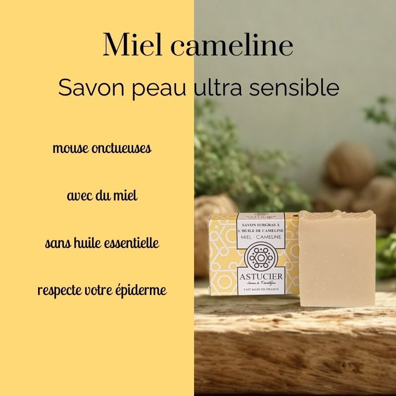 Savon sans huile essentielle pour peau atopique – Miel & Cameline
