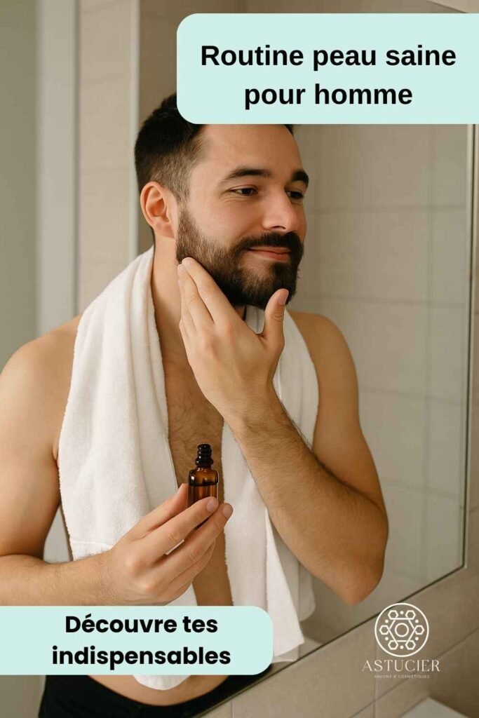 toujours inclure santé de la peau homme + une action (routine peau homme naturelle, hydratation après rasage, etc.).