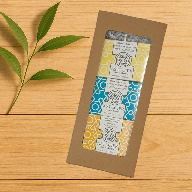 Coffret Trio Famille – Coffret cadeau savons artisanaux et luffa